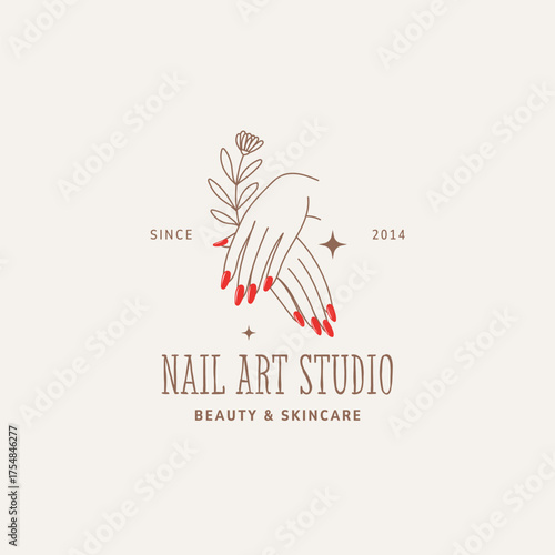 Elegant nail art studio logo design for beauty and skincare businesses creates a modern, inviting aesthetic for your brand and marketing needs