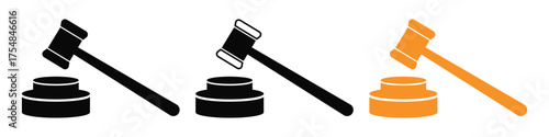 Three Gavel Icon Set – Law, Justice, and Court Symbol Vector Illustration.