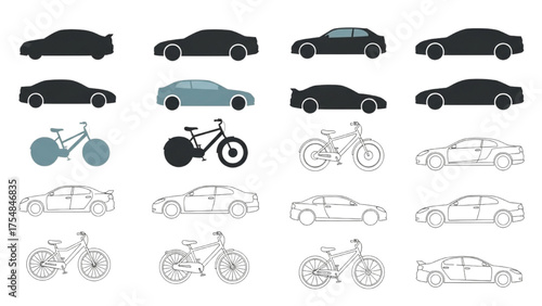 Cars and Bicycles Minimalist Vehicle Icons for Design