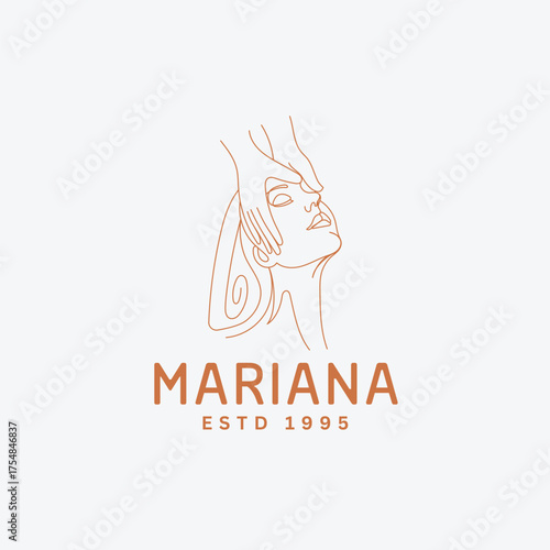 Elegant line art logo featuring a woman receiving a gentle head massage, perfect for beauty and wellness brands