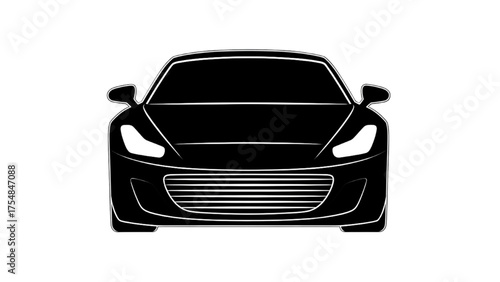 Front view silhouette of a sleek black sports car, representing speed, luxury, and modern automotive design