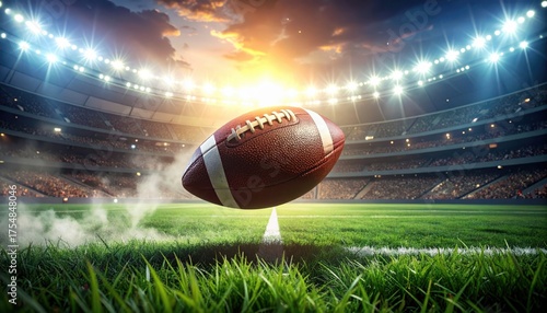 Wallpaper Mural American football flying over the field in a crowded stadium at sunset Torontodigital.ca