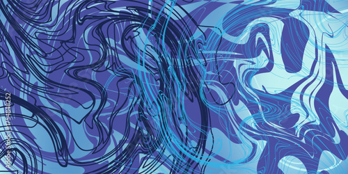 Blue wavy lines abstract background. Trendy psychedelic retro style backdrop. Waves, swirl and twirl pattern. Twisted distorted vector texture. Y2k aesthetic design