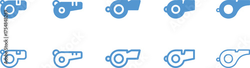 A collection of whistle icons in a modern, minimal style, perfect for representing sport, communication, and authority