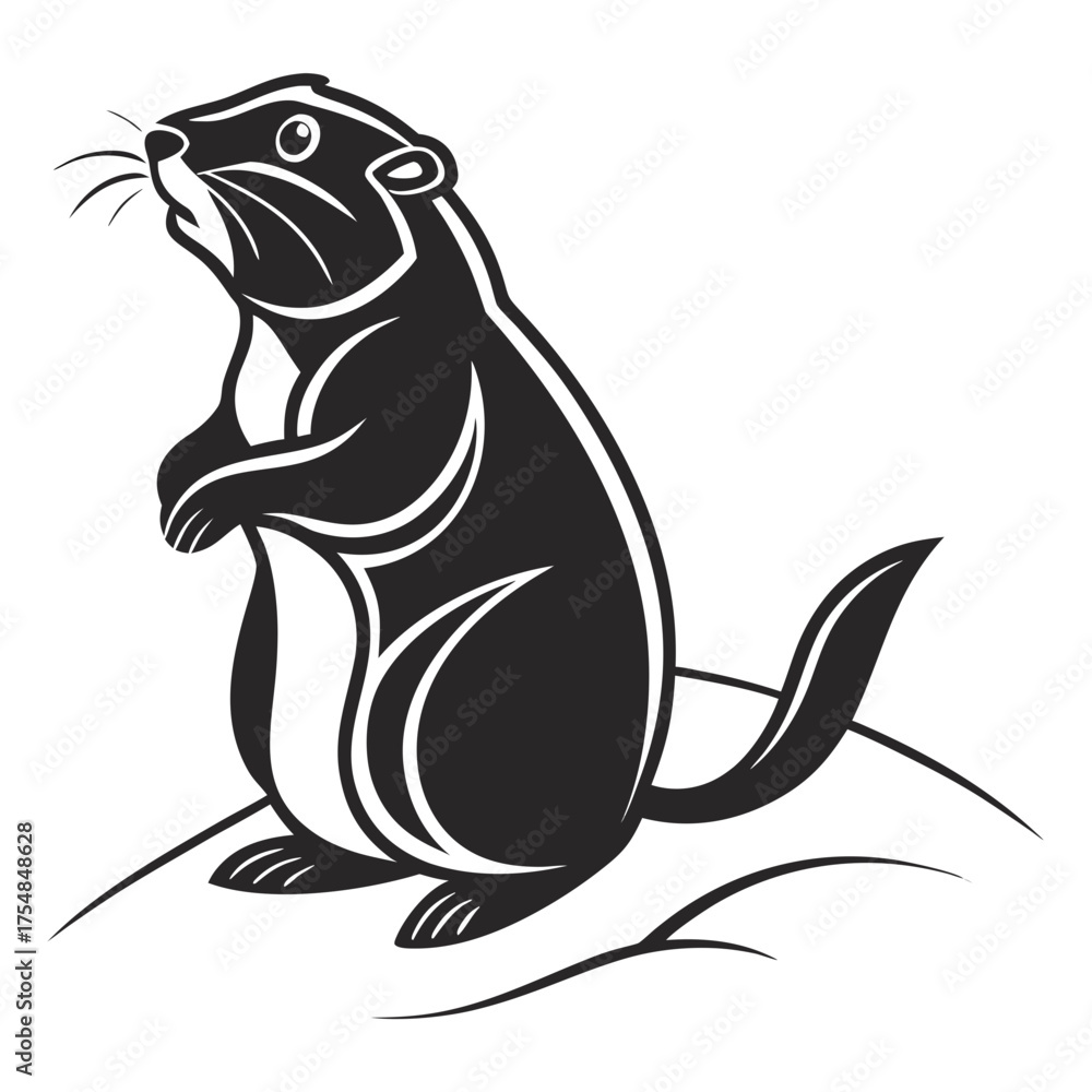 Obraz premium Groundhog standing on a hill in black and white