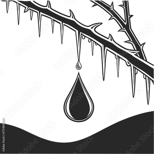 Thorn branch with a drop of blood