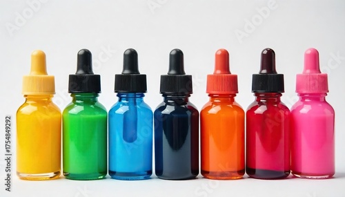 Vibrant Food Coloring Bottles A Colorful Collection for Baking and Cooking Projects.  Perfect hues for adding bright, delicious color to your culinary creations.
