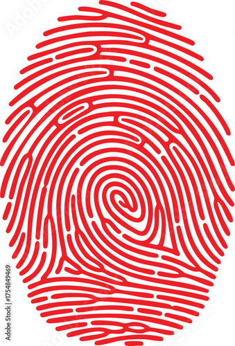 Abstract Fingerprint Identity Scan Red Outline Biometric Authentication Security Symbol Vector