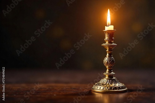 Ornate Gold Candlestick Close-up Detail Shot Reflecting Light, Luxurious and Elegant, Perfect for Wealth, Religion, or Home Decor Themes