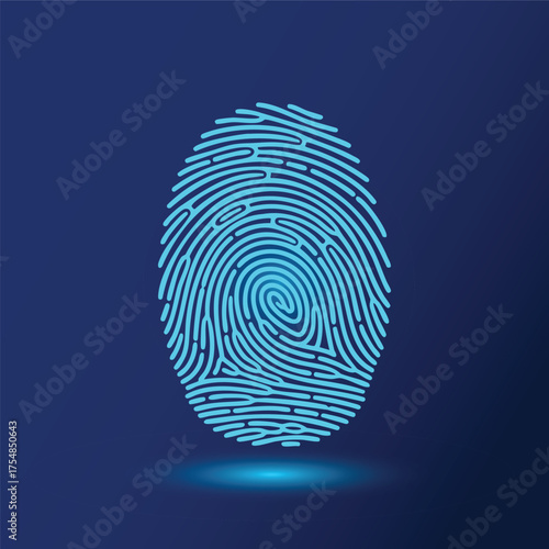 Fingerprint Icon Blue Glowing Digital Identity Security Biometric Scan Technology Authentication System