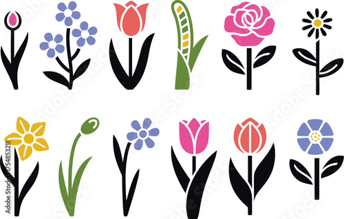 Vibrant floral illustrations for design, spring, and summer projects with colorful blooms