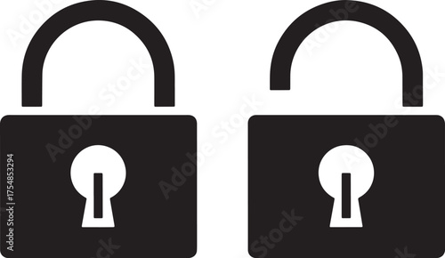 A set of two padlock icons one locked and one unlocked.
