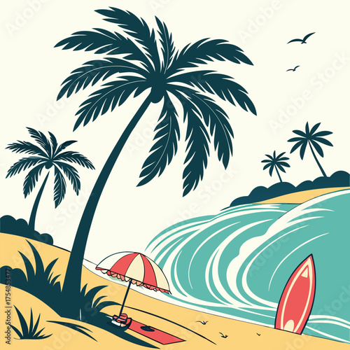 Tableau sur toile Tropical beach with palm trees