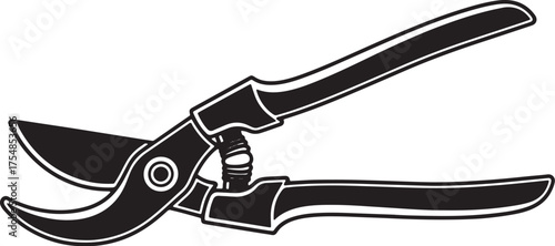 Black and white illustration of garden pruning shears.