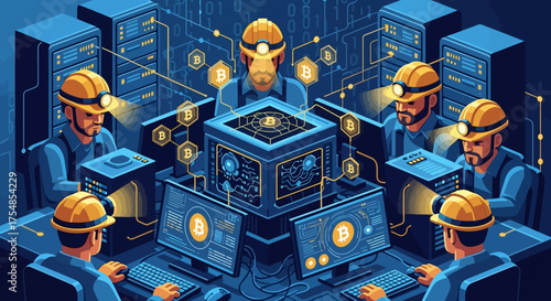 Cryptocurrency Mining Operation Digital Miners Processing Bitcoin Transactions