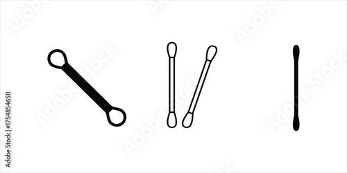 cotton swabs silhouette vector on white background, cotton bar black color icon vector set.