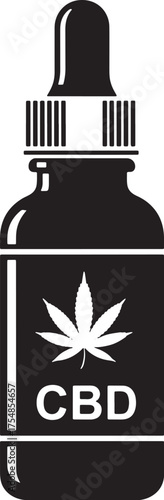 CBD oil dropper bottle with cannabis leaf icon and text.
