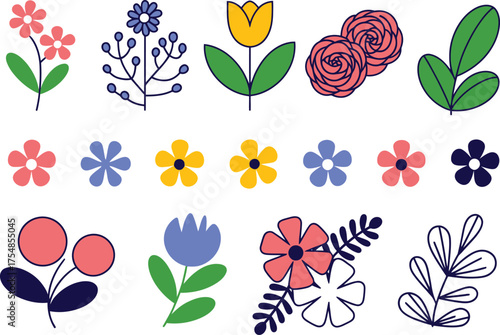 Botanical bliss with cute flowers, leaves, and berries for whimsical spring designs
