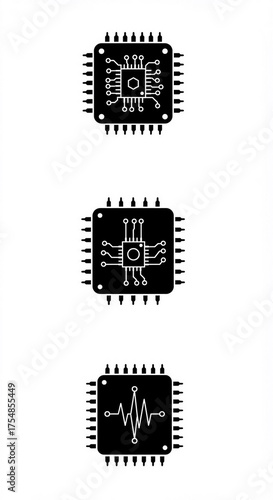 Explore the intricate world of microchips with this stunning black and white illustration, perfect for highlighting technology, innovation, and the future of electronics