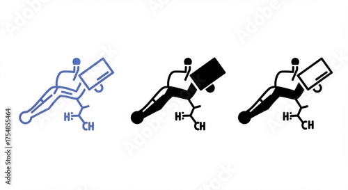 Modern medical illustration of a dopamine molecule in blue and black conveys science, research, and wellness in a minimalist style suitable for healthcare branding