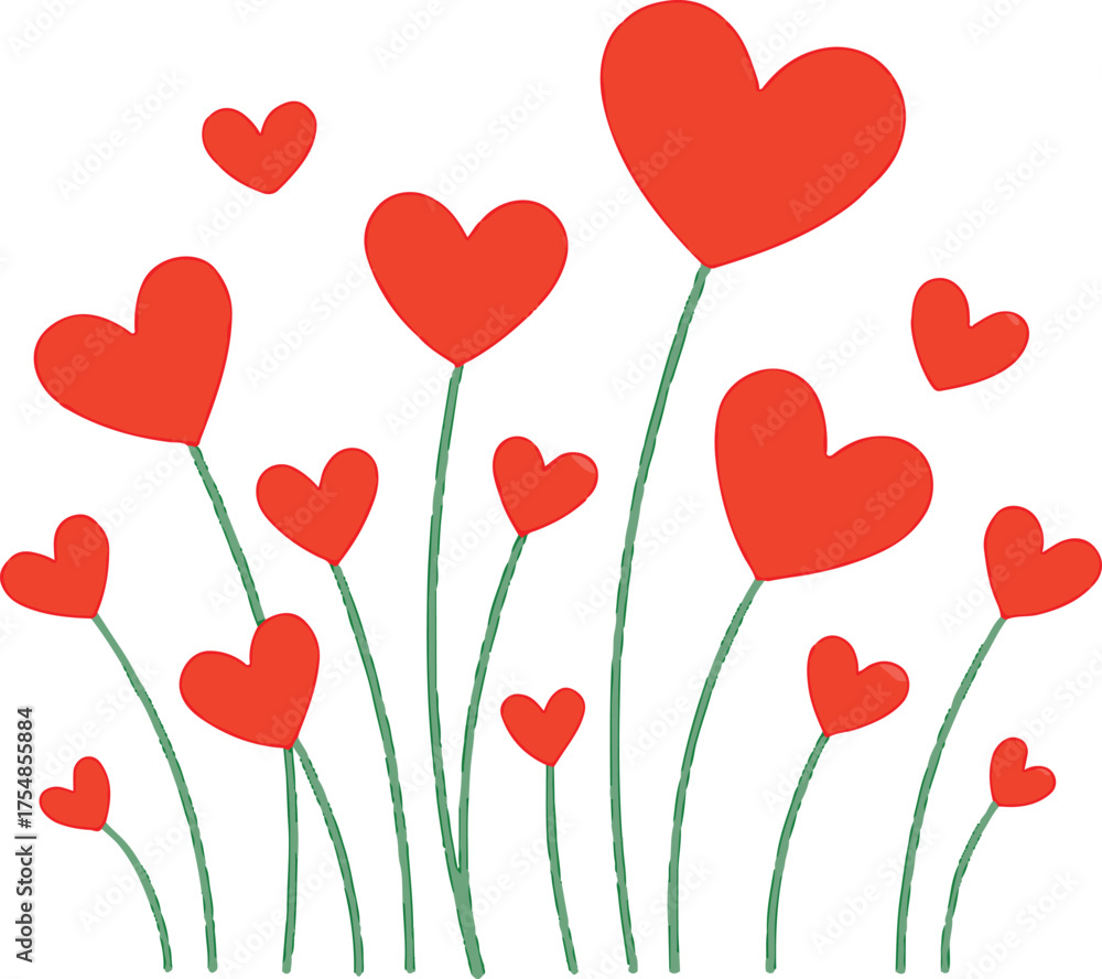 Naklejka premium Red Heart Flower Stems
