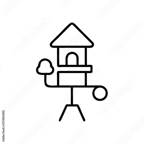 House icon with tree and wind vane in minimal line art style  