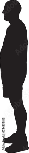 vector, silhouette side view of man standing, dressed in summer clothes