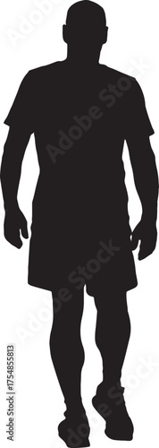 vector, silhouette back view of man walking, dressed in summer clothes