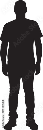 vector, silhouette front view of a bald man standing