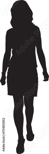 vector, silhouette of front view of a woman walking
