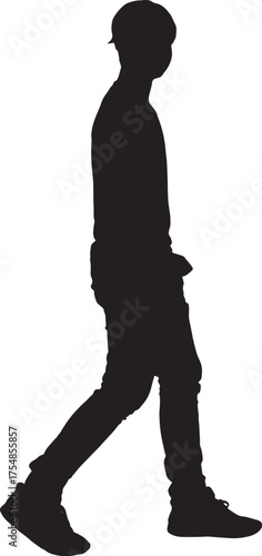 vector, silhouette of a side view of teen walking and looking at camera
