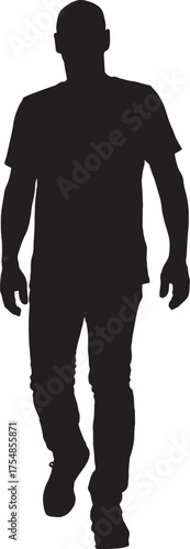 vector, silhouette front view of a man walking