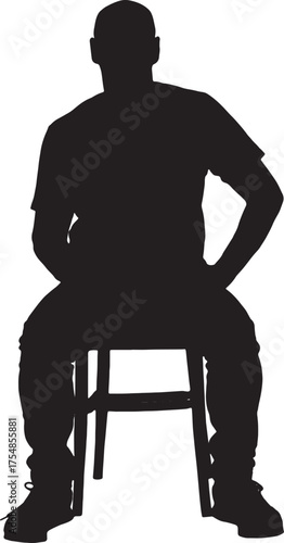 vector, silhouette of  front view of man sitting on a chair