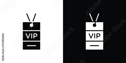 VIP neck tag icon. Black and white simple flat design icon