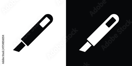 Utility knife icon. Black and white simple flat design icon