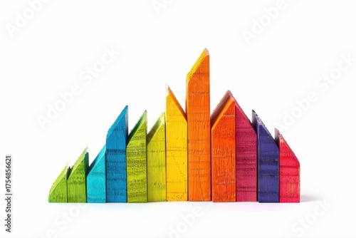 Colorful Wooden Blocks Abstract Minimalist Rainbow Wood Shape Sculpture on transparent background