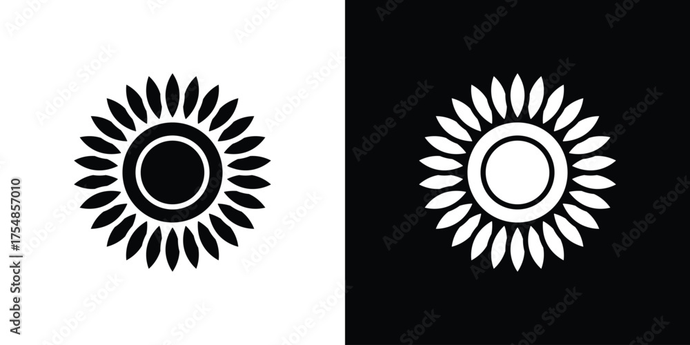 Fototapeta premium Sunflower icon. Black and white simple flat design icon