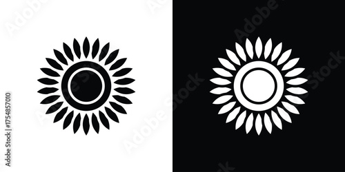 Sunflower icon. Black and white simple flat design icon