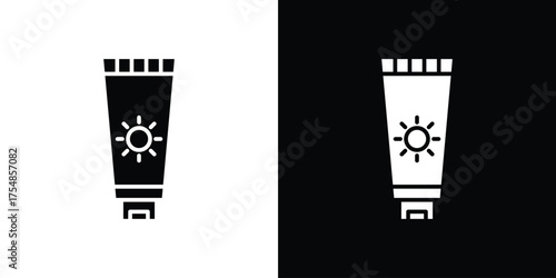 Sun cream icon. Black and white simple flat design icon