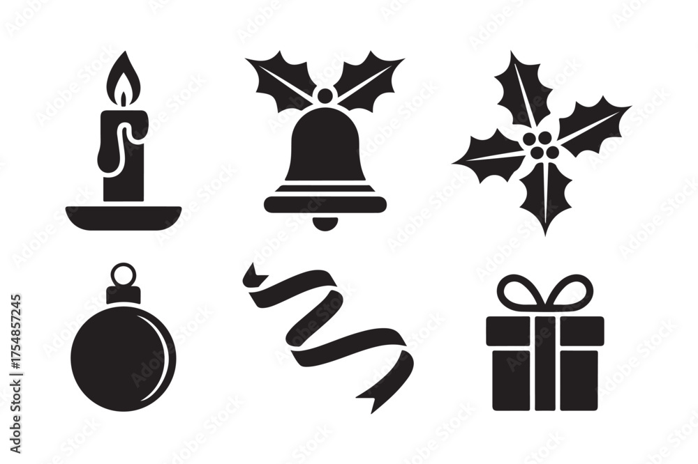 Fototapeta premium Black christmas icons set festive holiday symbols