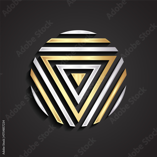 3d golden silver triangular circle logo