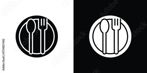 Spoon and Fork icon. Black and white simple flat design icon