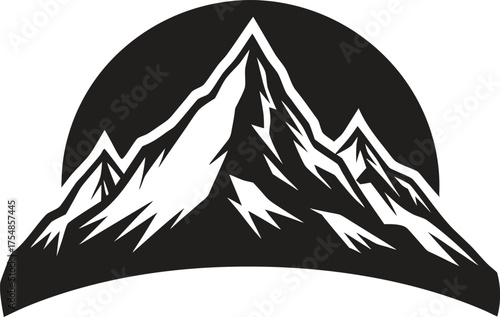 Mountain silhouette, isolated vector of mountain peaks, minimalist mountain range, outdoor landscape illustration, nature icon, black shape, hiking and adventure concept