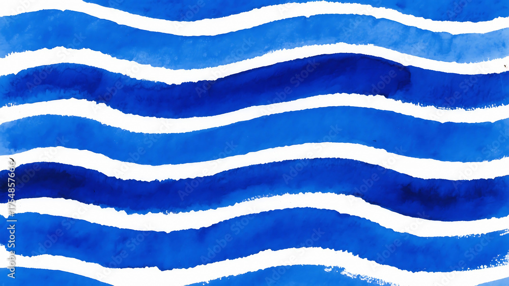 Obraz premium Blue watercolor waves with white lines creating a textured abstract background design pattern