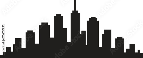 Cityscape silhouette, skyline vector illustration, urban landscape, buildings and towers, modern city horizon, isolated black shape, architecture, metropolitan scene