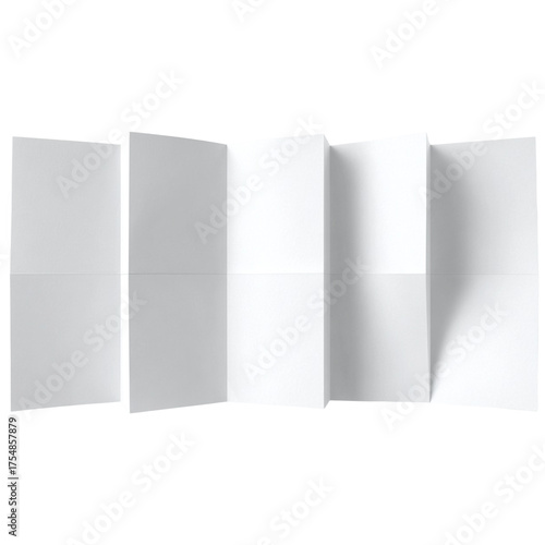 Blank white paper folded in eight sections creating a symmetrical accordion-style brochure layout