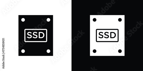 SSD drive icon. Black and white simple flat design icon