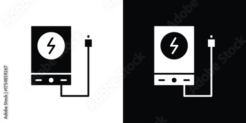 Power bank icon. Black and white simple flat design icon
