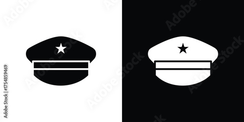 Police cap icon. Black and white simple flat design icon