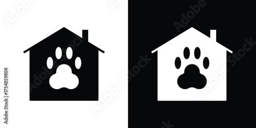 Pet shelter icon. Black and white simple flat design icon